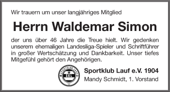 Traueranzeige von Waldemar Simon von Pegnitz-Zeitung