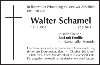 Traueranzeige von Walter Schamel von Pegnitz-Zeitung