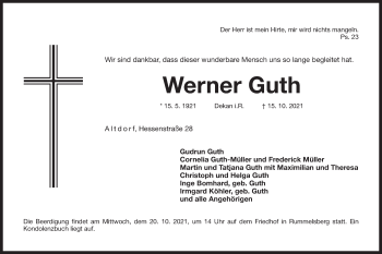 Traueranzeige von Werner Guth von Der Bote
