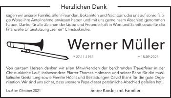 Traueranzeige von Werner Müller von Pegnitz-Zeitung