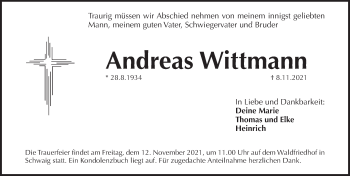 Traueranzeige von Andreas Wittmann von Pegnitz-Zeitung