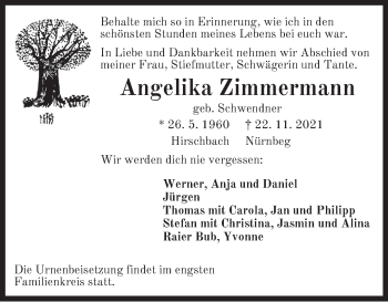 Traueranzeige von Angelika Zimmermann von Hersbrucker Zeitung