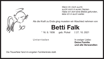 Traueranzeige von Betti Falk von Der Bote