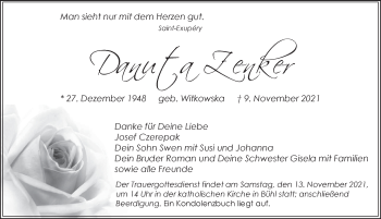 Traueranzeige von Danuta Zenker von Pegnitz-Zeitung