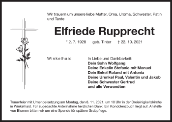 Traueranzeige von Elfriede Rupprecht von Der Bote