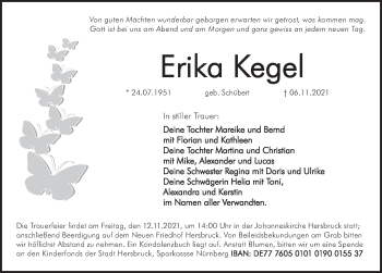 Traueranzeige von Erika Kegel von Hersbrucker Zeitung
