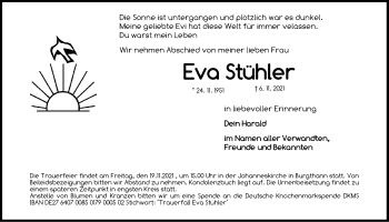 Traueranzeige von Eva Stühler von Der Bote