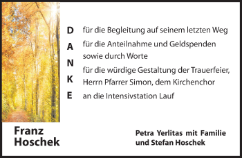 Traueranzeige von Franz Hoschek von Hersbrucker Zeitung