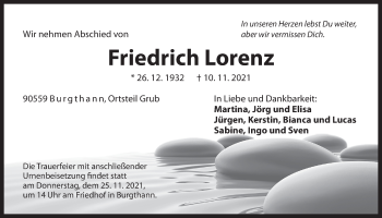 Traueranzeige von Friedrich Lorenz von Der Bote