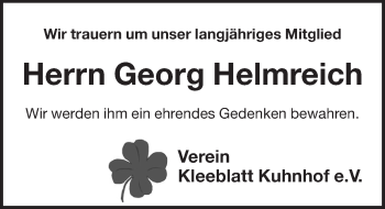 Traueranzeige von Georg Helmreich von Pegnitz-Zeitung