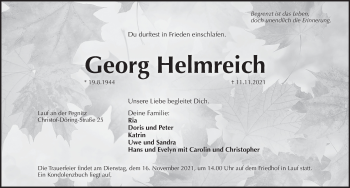 Traueranzeige von Georg Helmreich von Pegnitz-Zeitung
