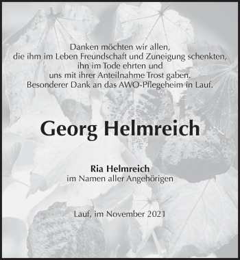 Traueranzeige von Georg Helmreich von Pegnitz-Zeitung