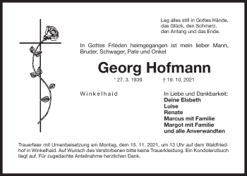Traueranzeige von Georg Hofmann von Der Bote