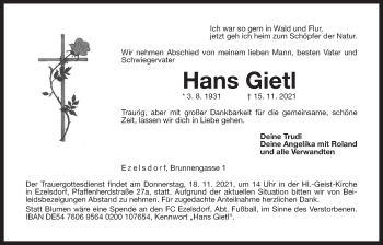 Traueranzeige von Hans Gietl von Der Bote