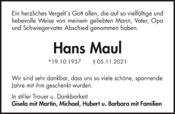 Traueranzeige von Hans Maul von Pegnitz-Zeitung