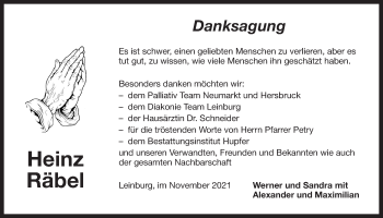 Traueranzeige von Heinz Räbel von Der Bote