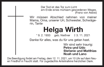 Traueranzeige von Helga Wirth von Der Bote