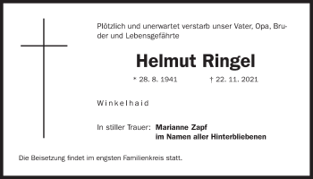 Traueranzeige von Helmut Ringel von Der Bote
