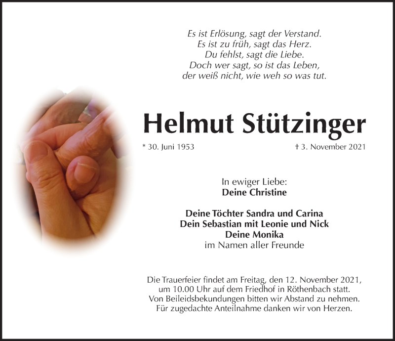  Traueranzeige für Helmut Stützinger vom 10.11.2021 aus Pegnitz-Zeitung