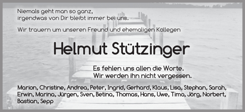  Traueranzeige für Helmut Stützinger vom 10.11.2021 aus Pegnitz-Zeitung
