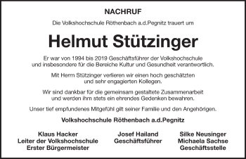 Traueranzeige von Helmut Stützinger von Pegnitz-Zeitung