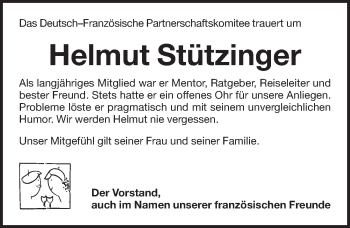 Traueranzeige von Helmut Stützinger von Pegnitz-Zeitung