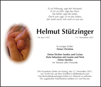 Traueranzeige von Helmut Stützinger von Pegnitz-Zeitung