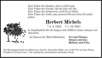 Traueranzeige von Herbert Michels von Der Bote