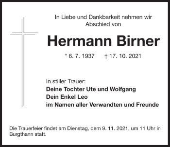 Traueranzeige von Hermann Birner von Der Bote