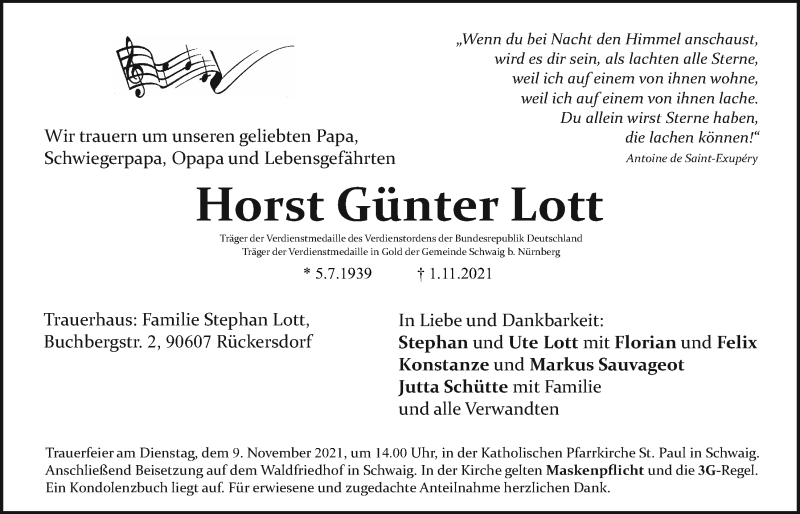  Traueranzeige für Horst Günter Lott vom 06.11.2021 aus Der Bote