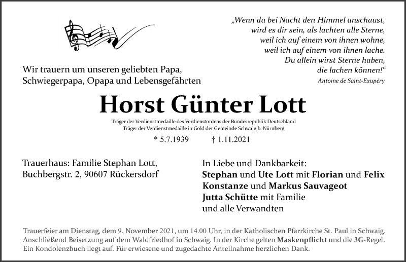  Traueranzeige für Horst Günter Lott vom 06.11.2021 aus Pegnitz-Zeitung