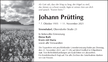 Traueranzeige von Johann Prütting von Pegnitz-Zeitung