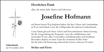 Traueranzeige von Josefine Hofmann von Pegnitz-Zeitung