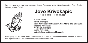 Traueranzeige von Jovo Krivokapic von Der Bote