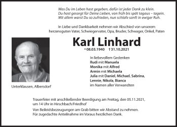Traueranzeige von Karl Linhard von Hersbrucker Zeitung