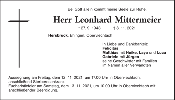 Traueranzeige von Leonhard Mittermeier von Hersbrucker Zeitung