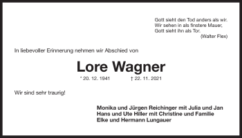 Traueranzeige von Lore Wagner von Der Bote