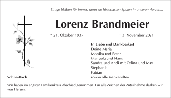 Traueranzeige von Lorenz Brandmeier von Pegnitz-Zeitung