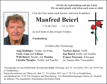 Traueranzeige von Manfred Beierl von Der Bote