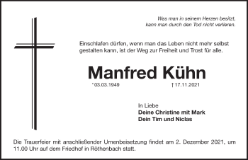 Traueranzeige von Manfred Kühn von Pegnitz-Zeitung