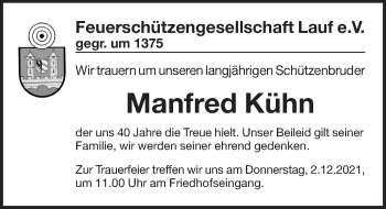 Traueranzeige von Manfred Kühn von Pegnitz-Zeitung