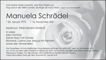 Traueranzeige von Manuela Schrödel von Hersbrucker Zeitung