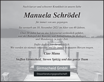 Traueranzeige von Manuela Schrödel von Hersbrucker Zeitung