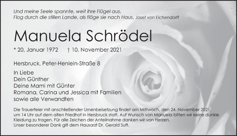  Traueranzeige für Manuela Schrödel vom 20.11.2021 aus Hersbrucker Zeitung