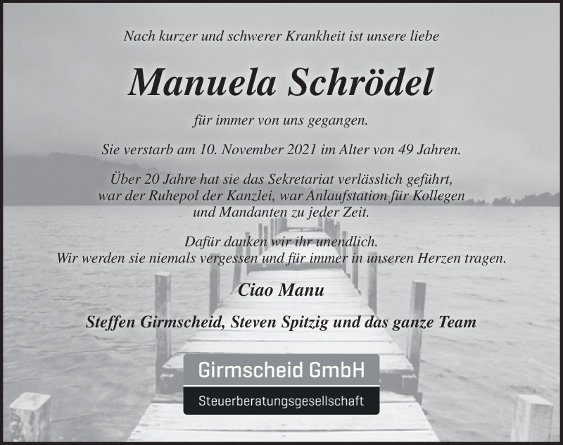  Traueranzeige für Manuela Schrödel vom 20.11.2021 aus Hersbrucker Zeitung