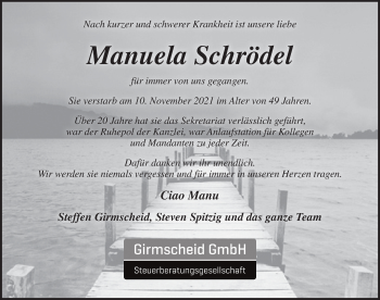 Traueranzeige von Manuela Schrödel von Pegnitz-Zeitung