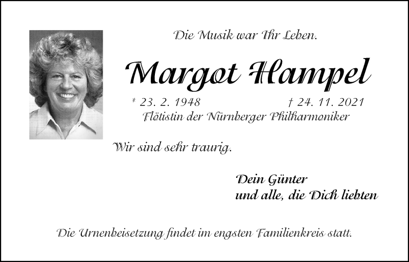  Traueranzeige für Margot Hampel vom 27.11.2021 aus Der Bote
