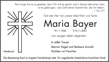 Traueranzeige von Maria Bayer von Hersbrucker Zeitung