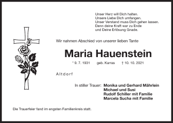 Traueranzeige von Maria Hauenstein von Der Bote