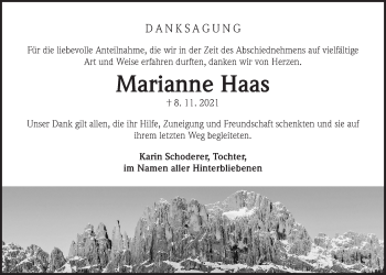 Traueranzeige von Marianne Haas von Der Bote